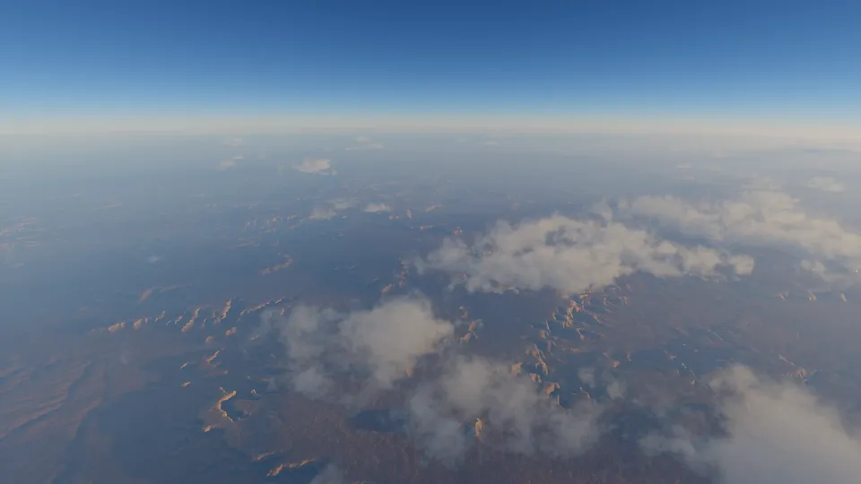 Ten kilometres up, low sun